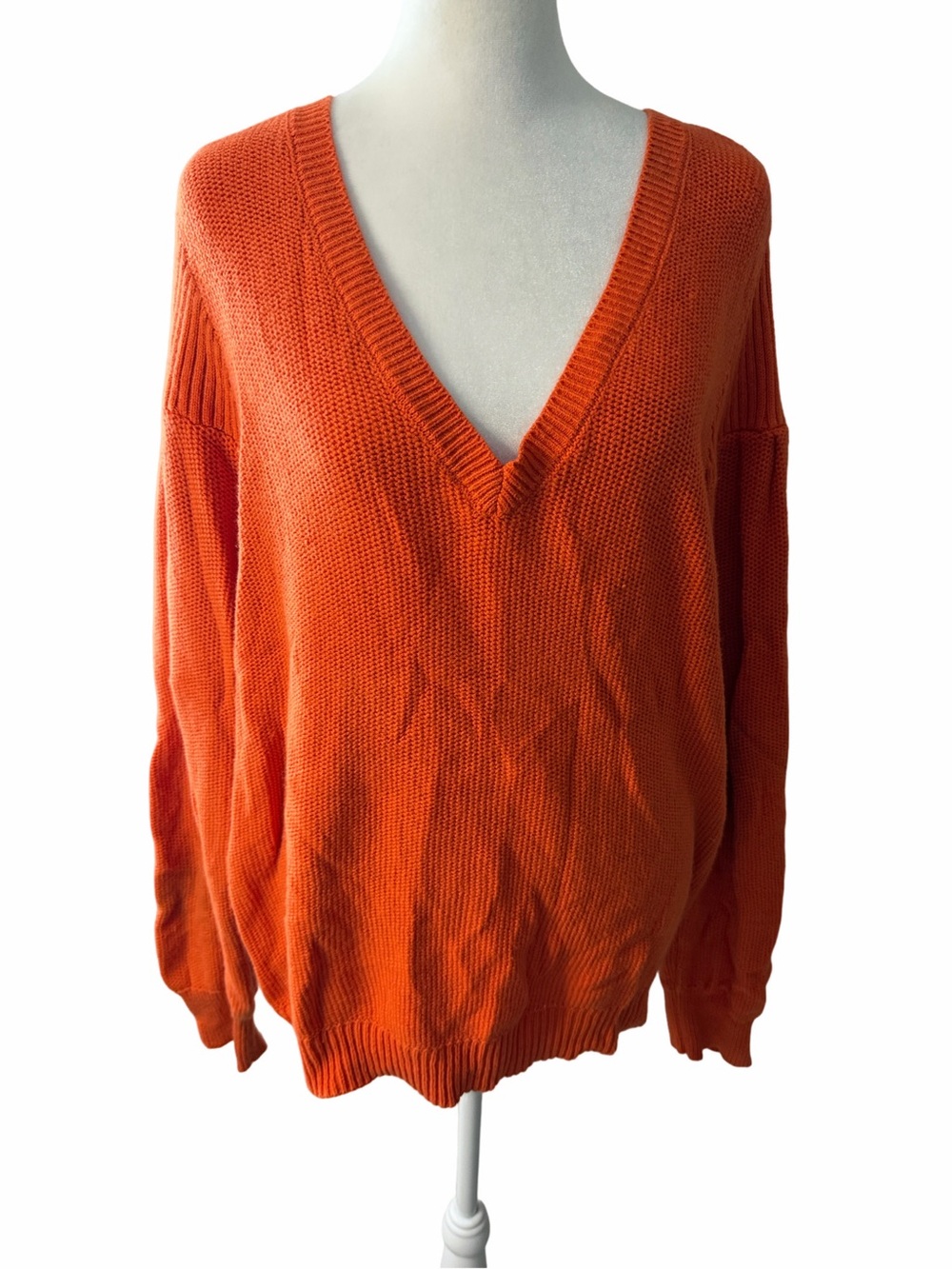 LOFT Women's V-Neck Oversized Orange Sweater. Size l.